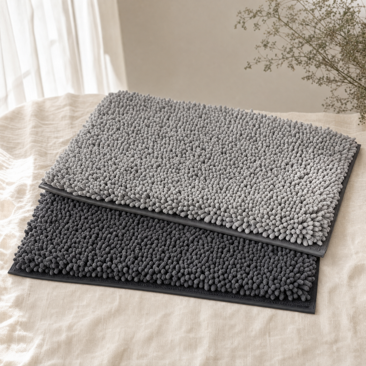 Pack Duo : deux tapis Pattelin gris moyen et gris anthracite empilés